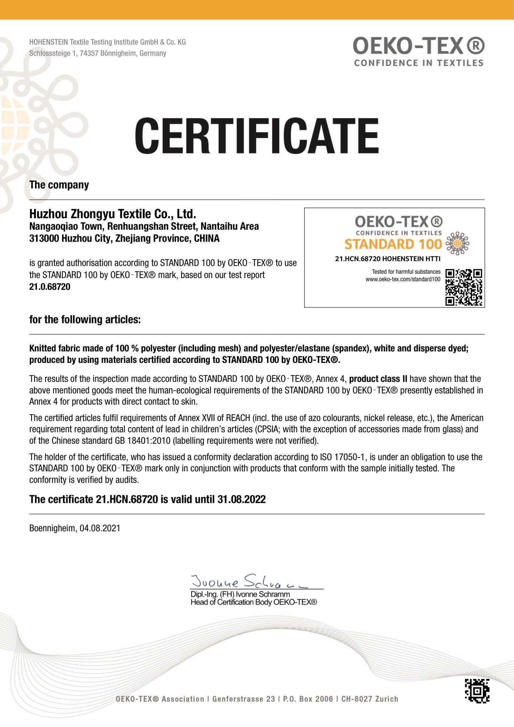 certificato oeko-tex100