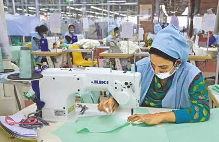 Garment production floor with sewing operators