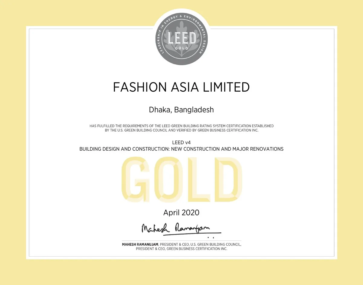 Fashion Asia LEED Gold certificate