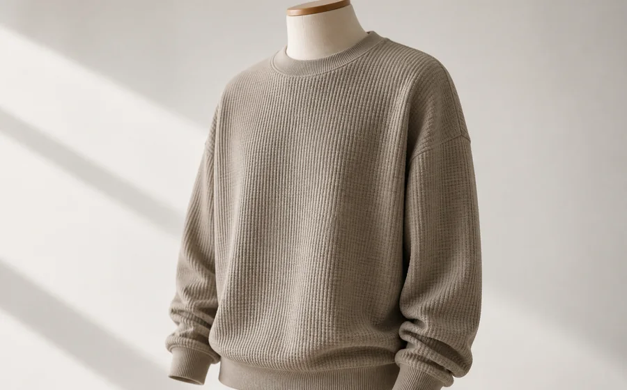 Illustrative heavy jersey sweatshirt made from knit fabric