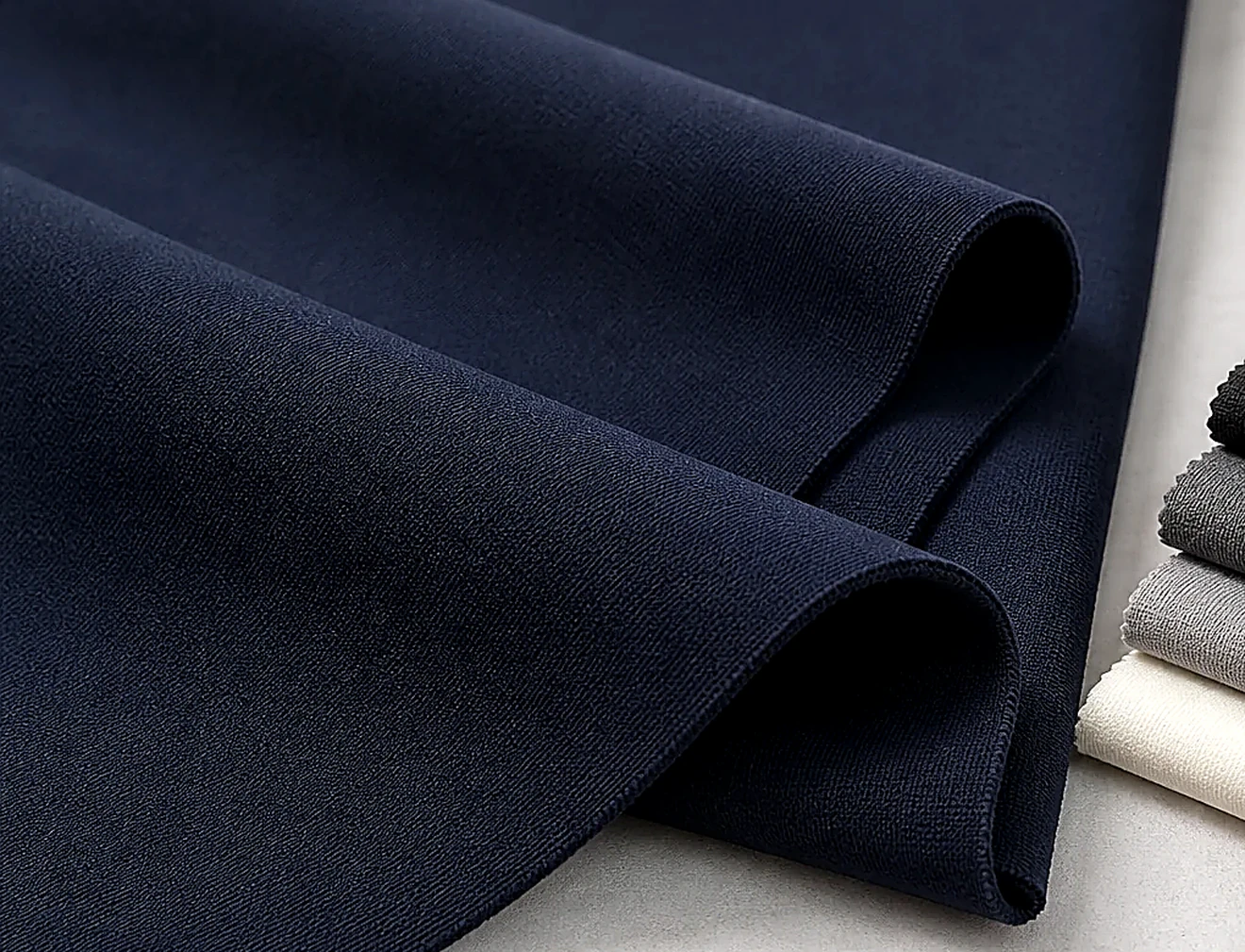 Scuba knit fabric texture close-up showing smooth surface and structured body