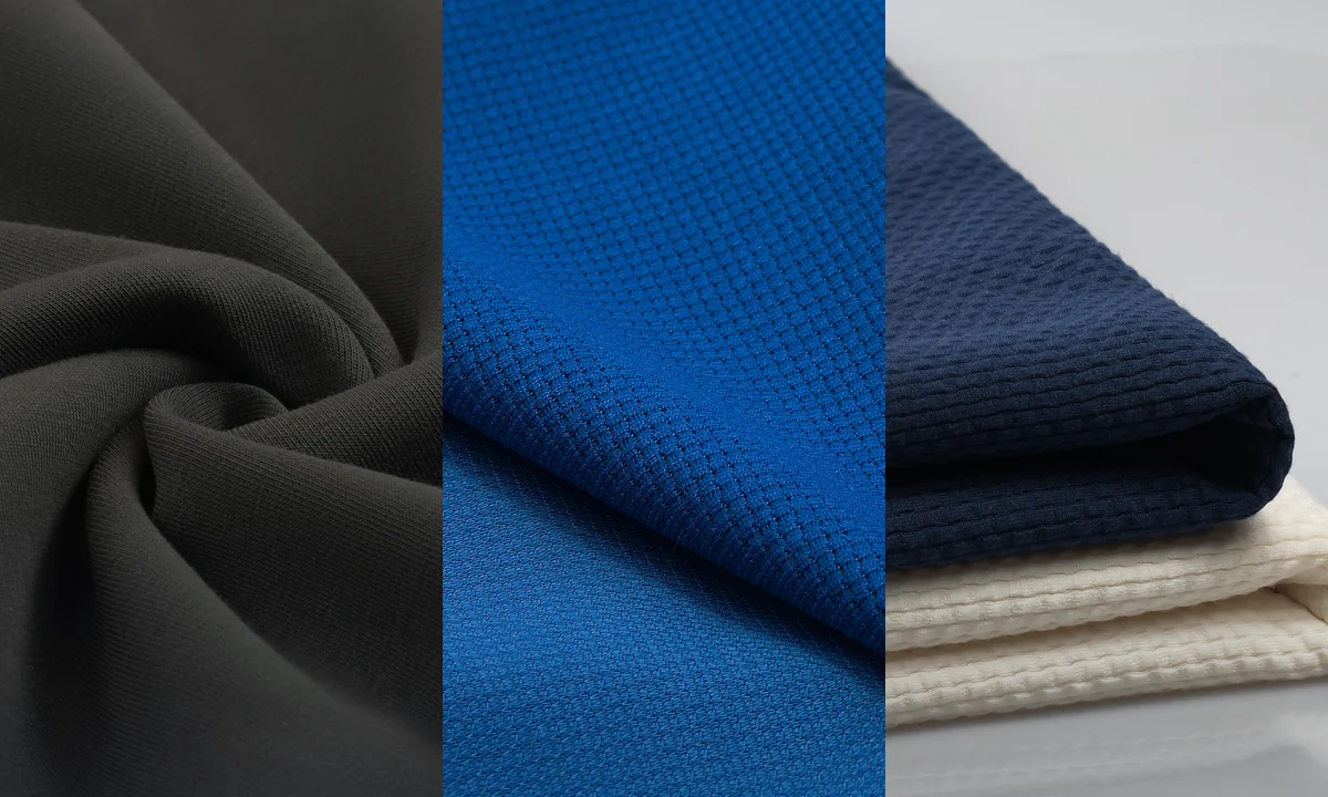 Eco-knit fabric series with scuba, waffle and recycled jacquard textures