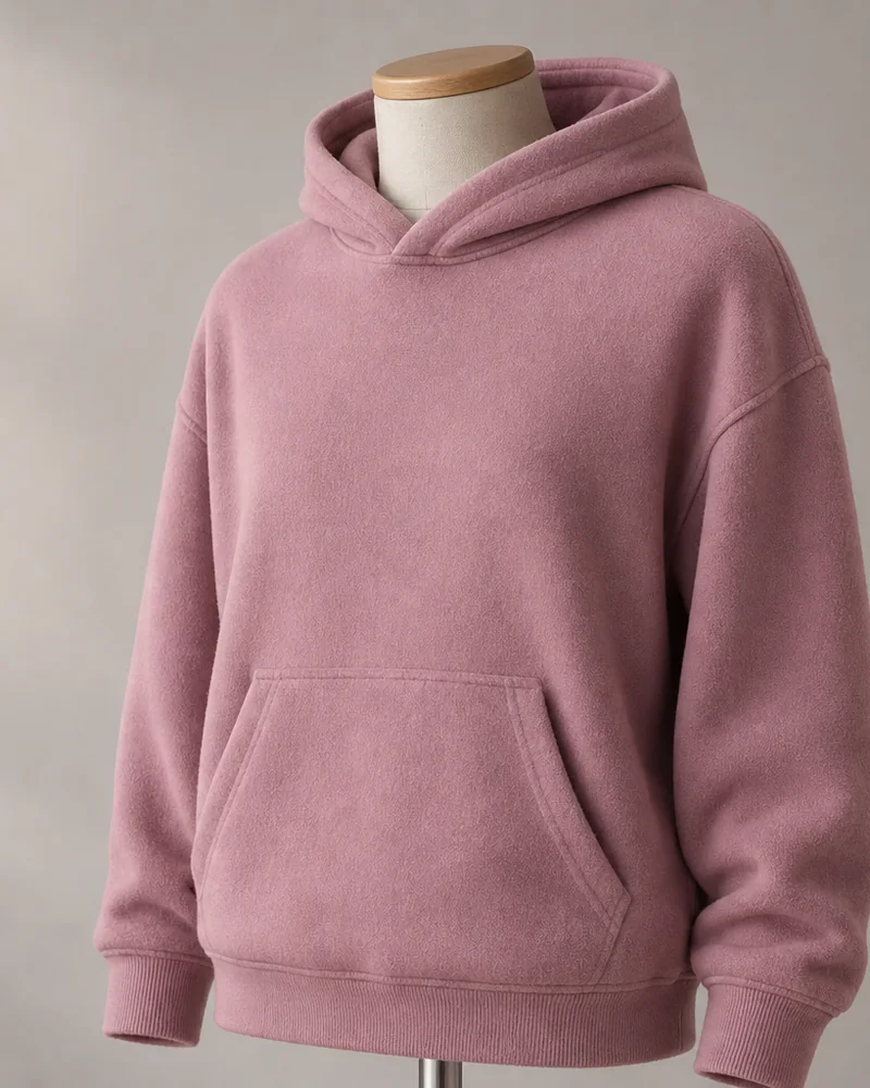 Finished fleece hoodie garment