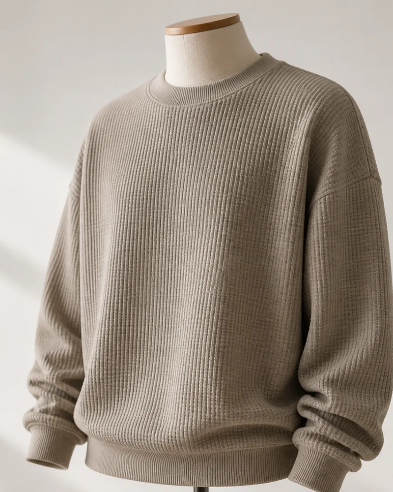 Finished waffle knit streetwear sweatshirt
