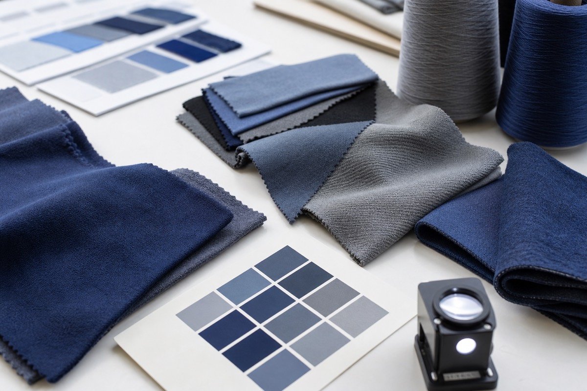 Illustrative lab dip and knit fabric color review